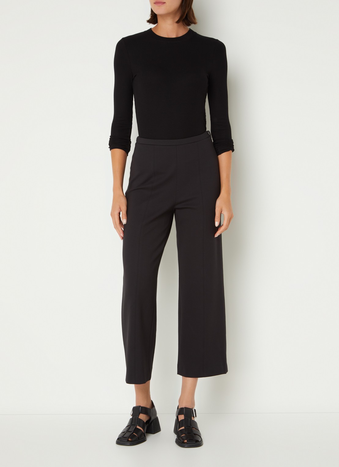 Whistles Essential ribgebreide top met stretch  - voorkant 2 zwart