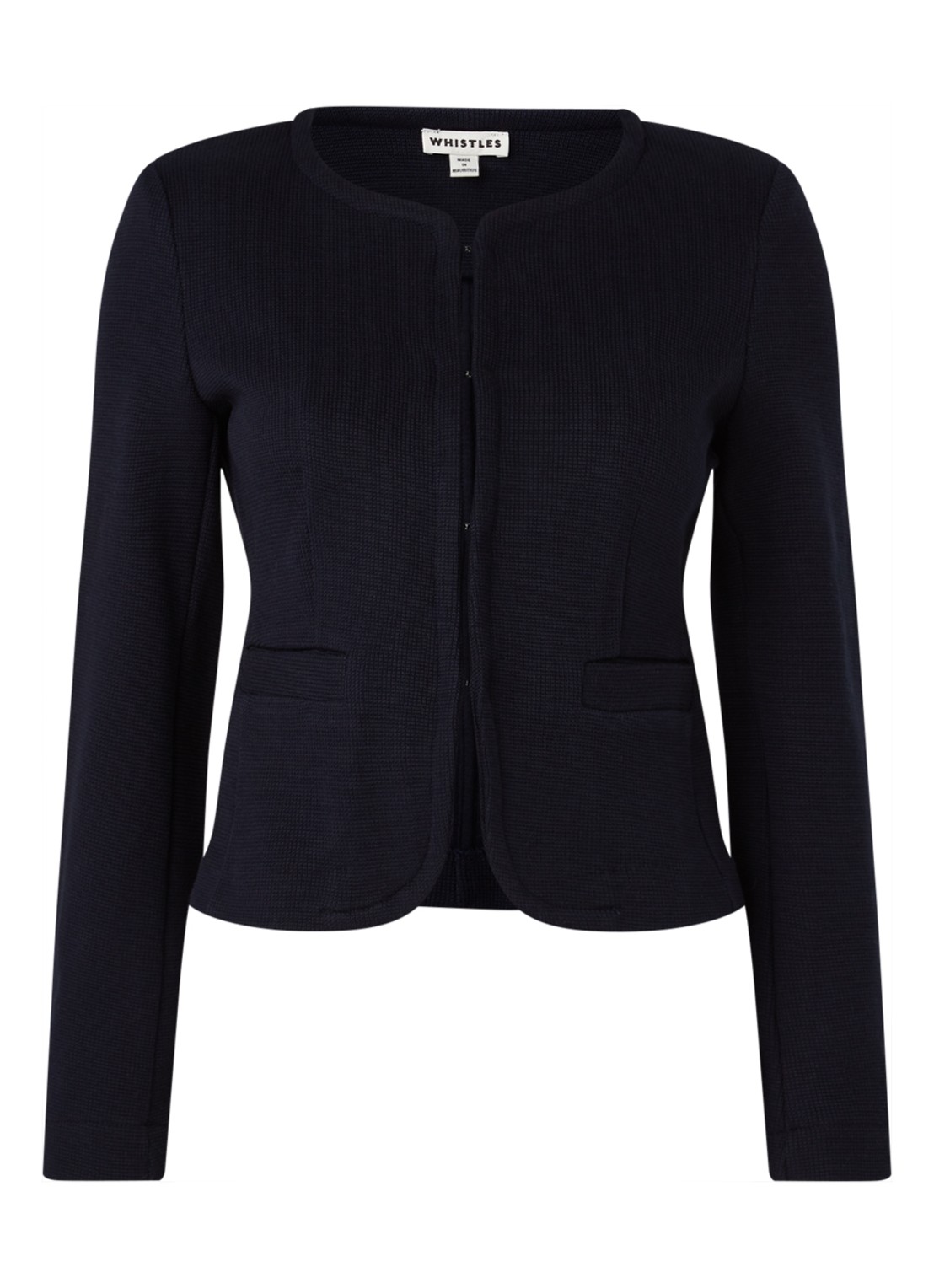Whistles Fijngebreid vest met structuur - voorkant 3 donkerblauw