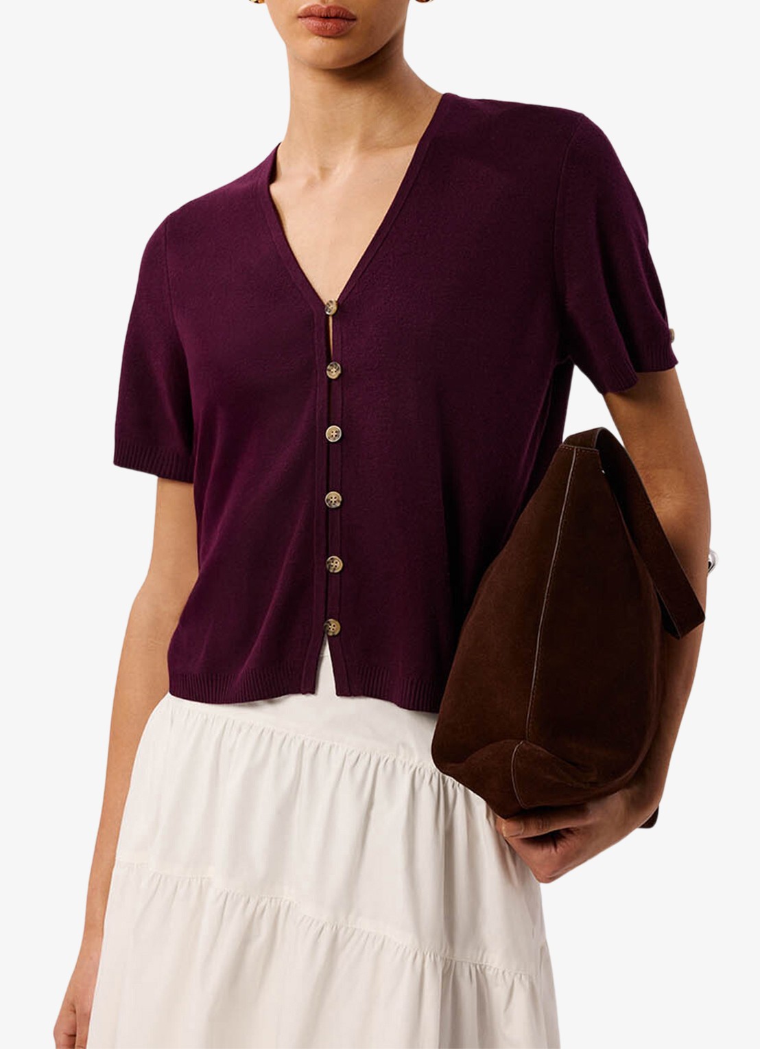 Whistles Fijngebreid vest met V-hals  - detail 3 paars