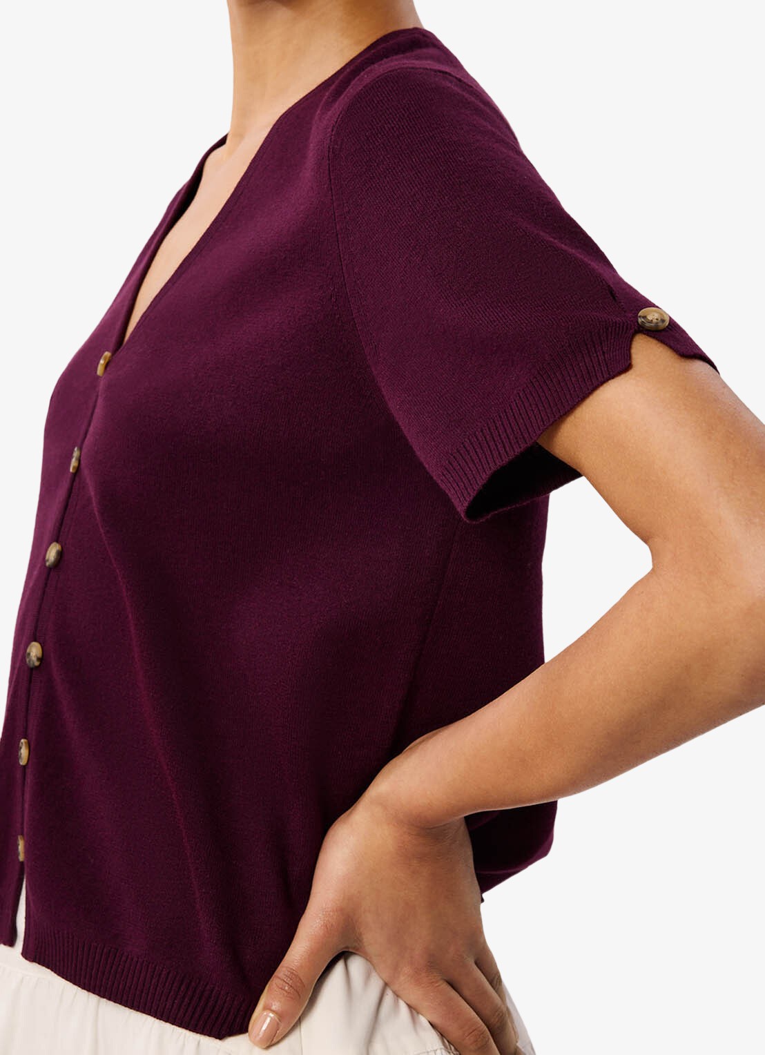 Whistles Fijngebreid vest met V-hals  - detail 4 paars