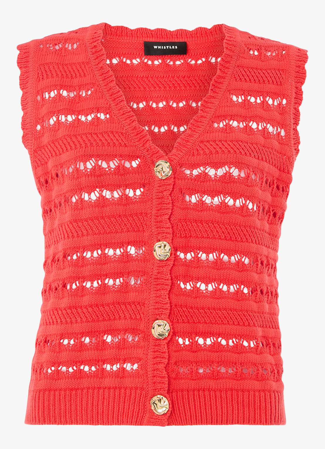 Whistles Fijngebreide top met opengewerkt dessin - voorkant 2 steenrood