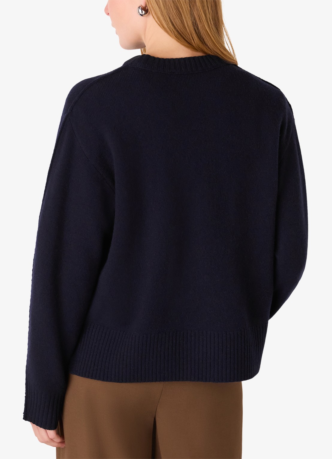 Whistles Fijngebreide trui met streep detail - achterkant 3 donkerblauw