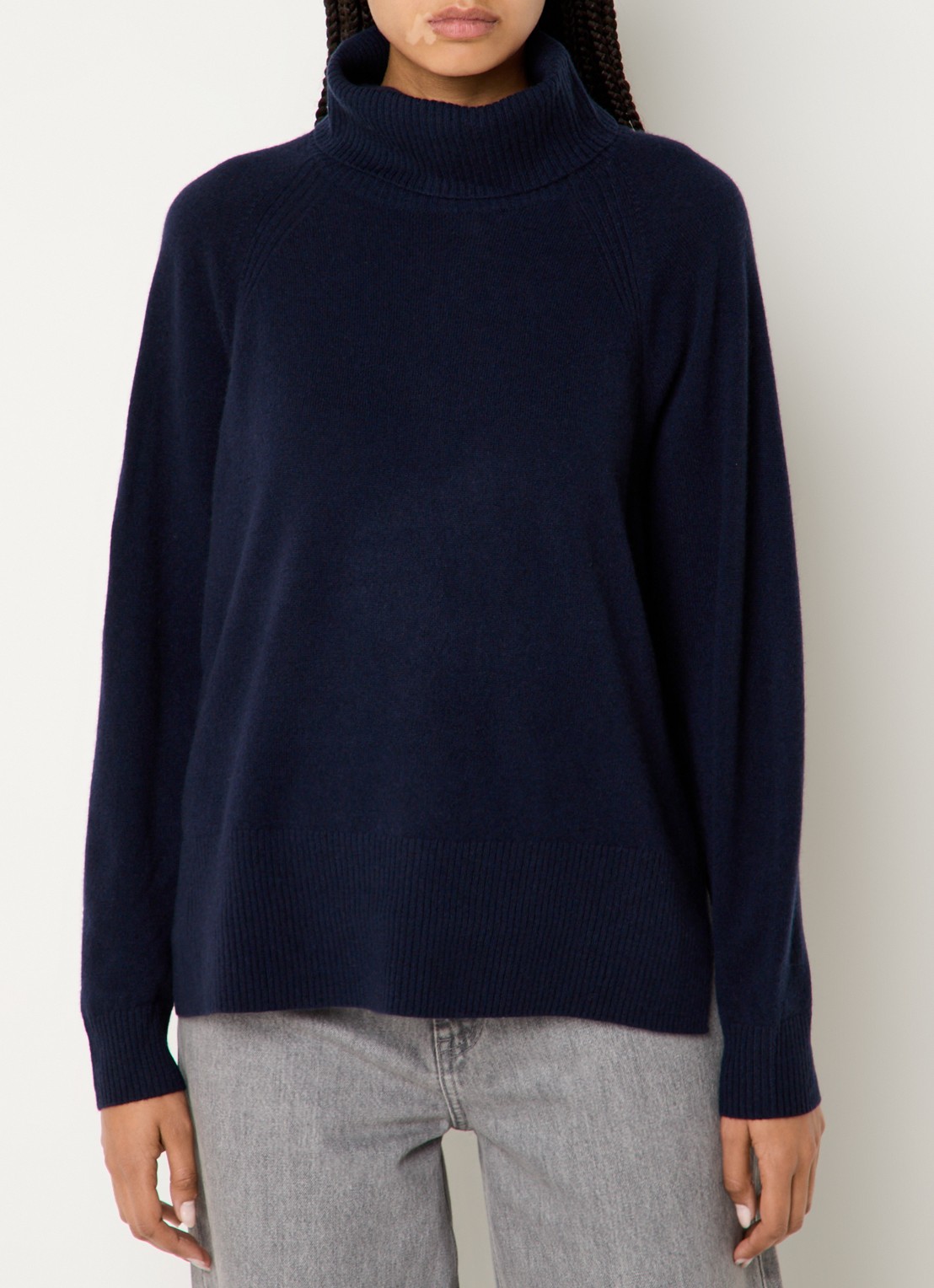 Whistles Fijngebreide trui van kasjmier met col - detail 3 donkerblauw