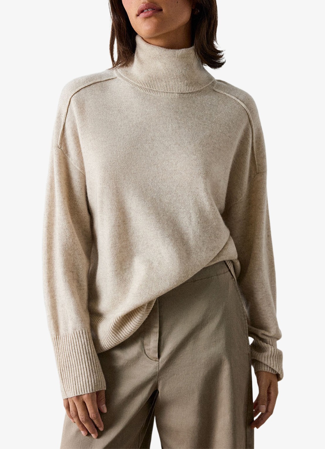 Whistles Fijngebreide trui van kasjmier met col - detail beige