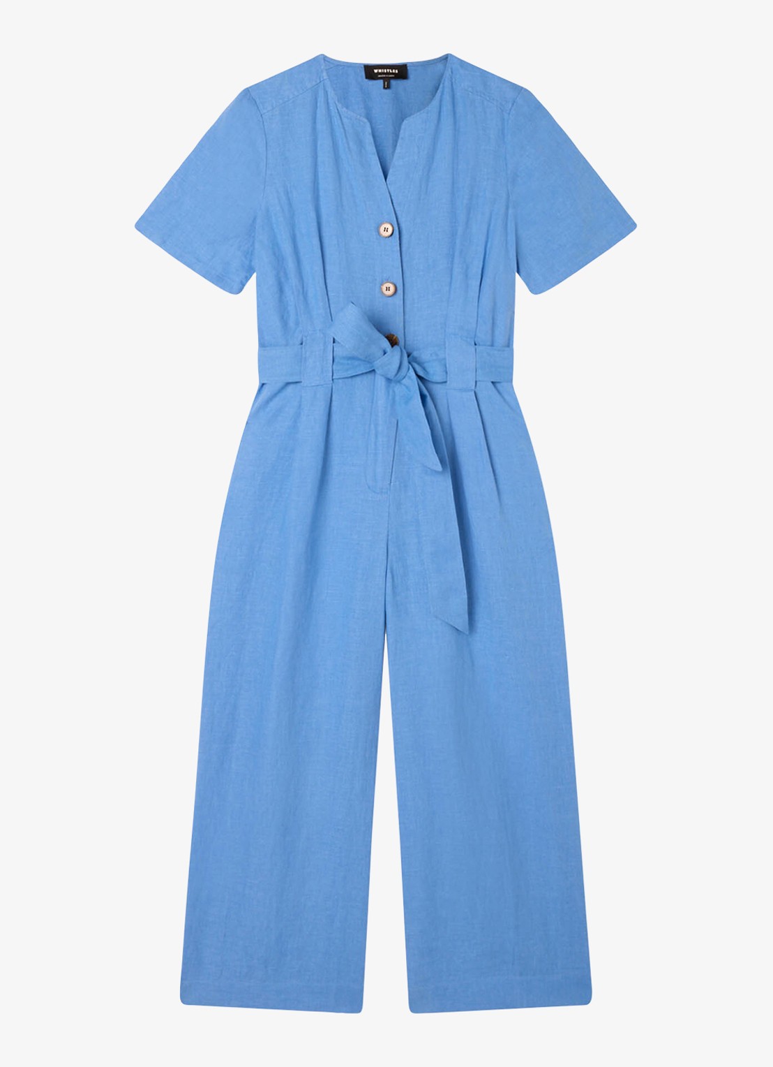 Whistles Fiona wide fit jumpsuit van linnen - voorkant 2 blauw