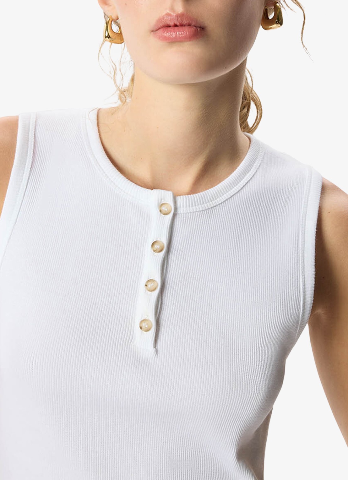 Whistles Henley mouwloze top met ribstructuur - detail 3 wit