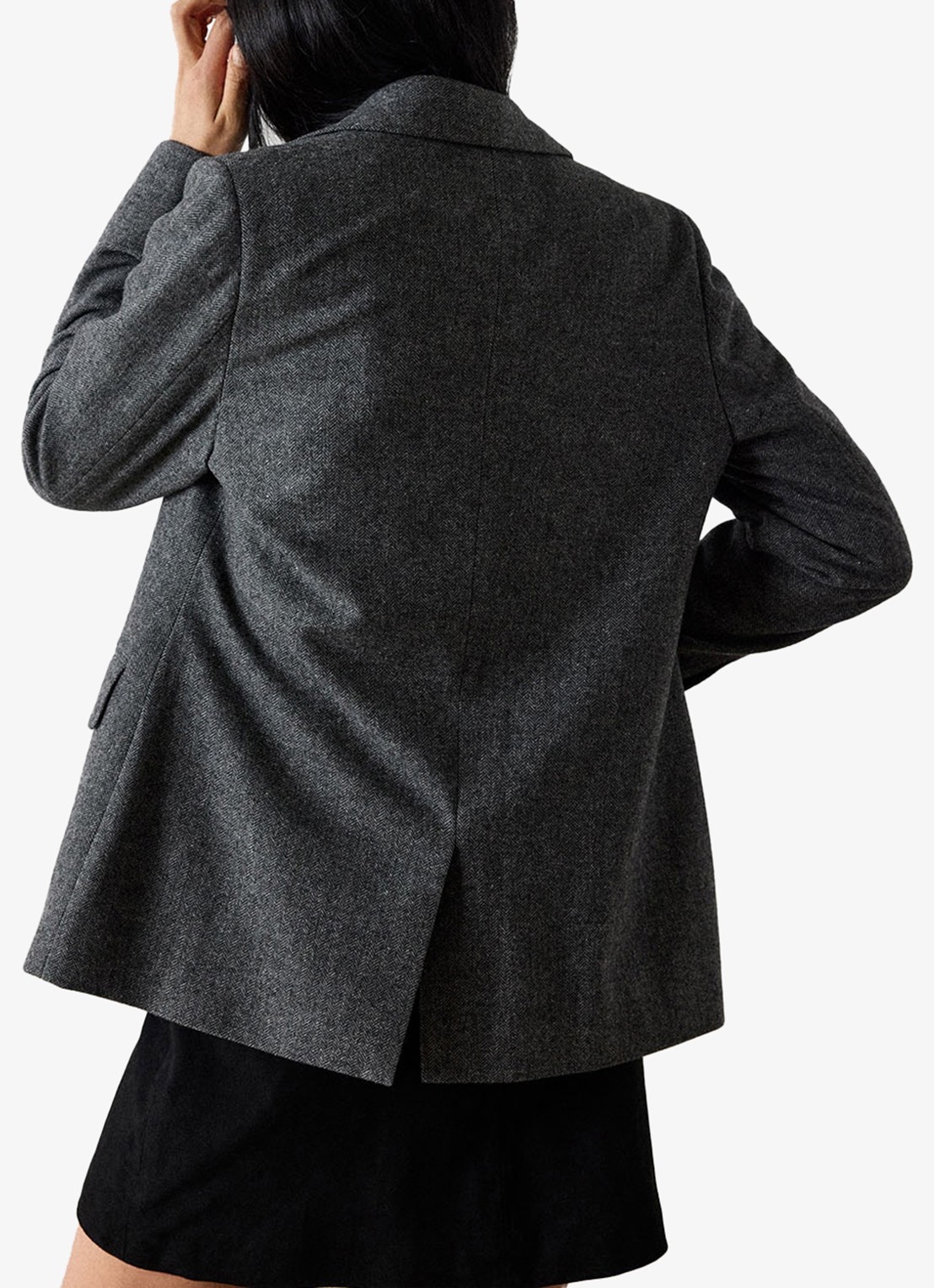 Whistles Herringbone single-breasted blazer met visgraatdessin - achterkant 4 donkergrijs
