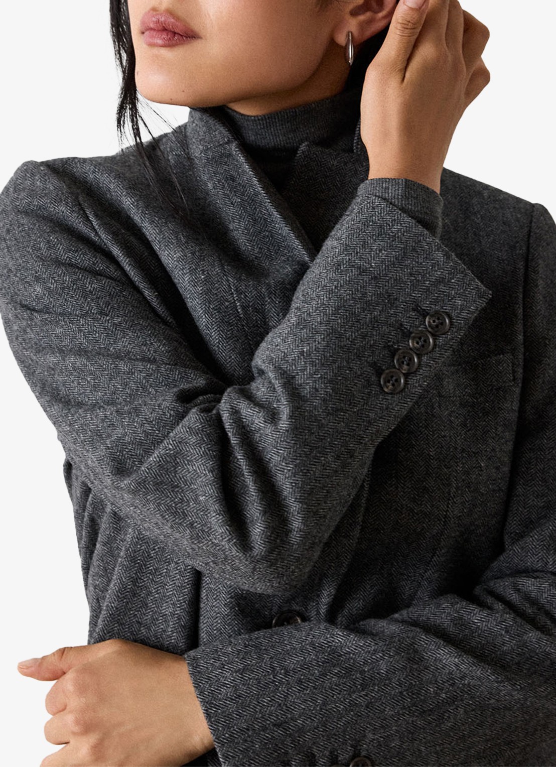 Whistles Herringbone single-breasted blazer met visgraatdessin - detail donkergrijs