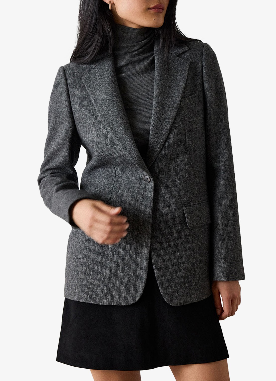 Whistles Herringbone single-breasted blazer met visgraatdessin - detail 2 donkergrijs
