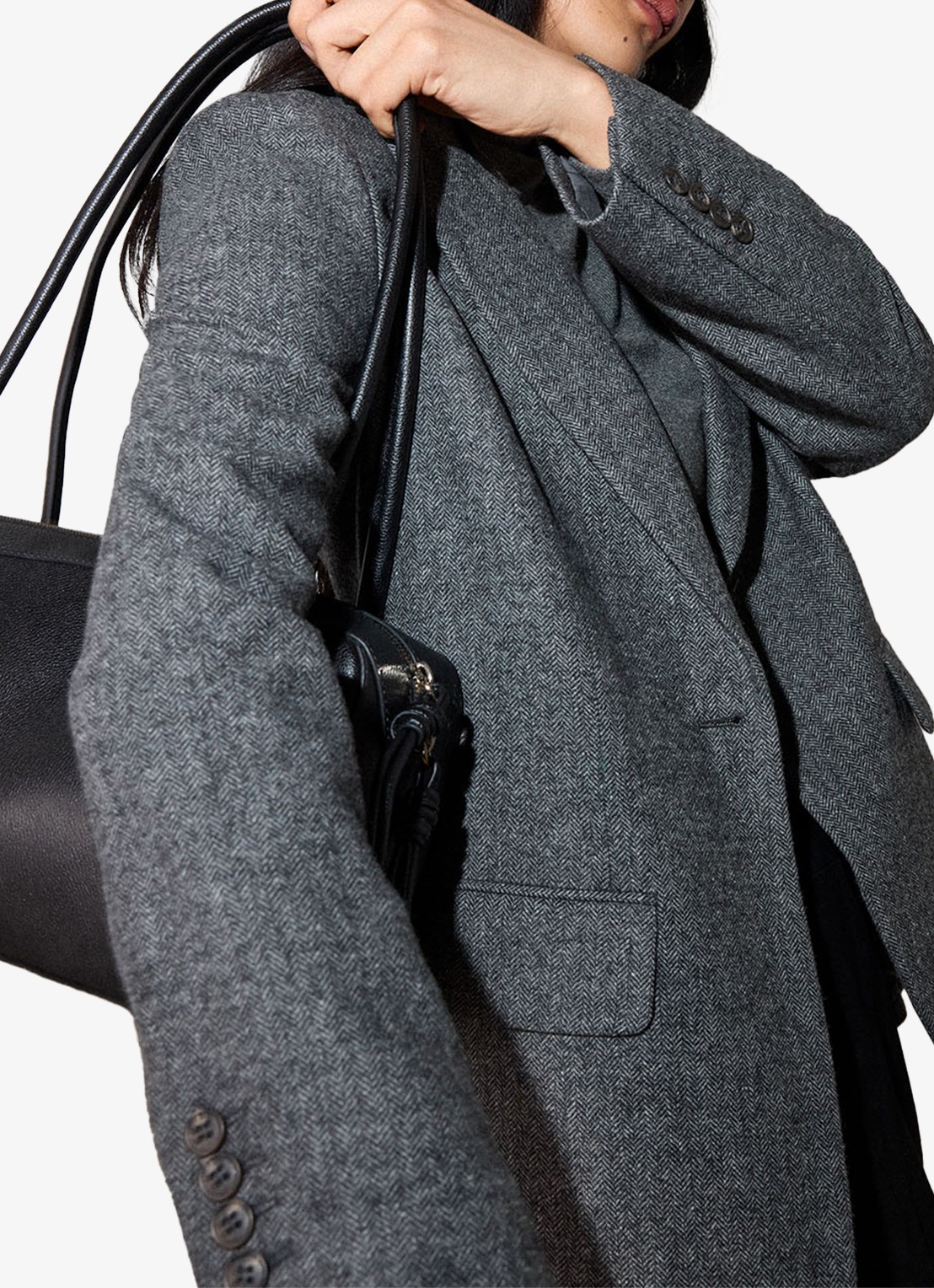 Whistles Herringbone single-breasted blazer met visgraatdessin - detail 3 donkergrijs