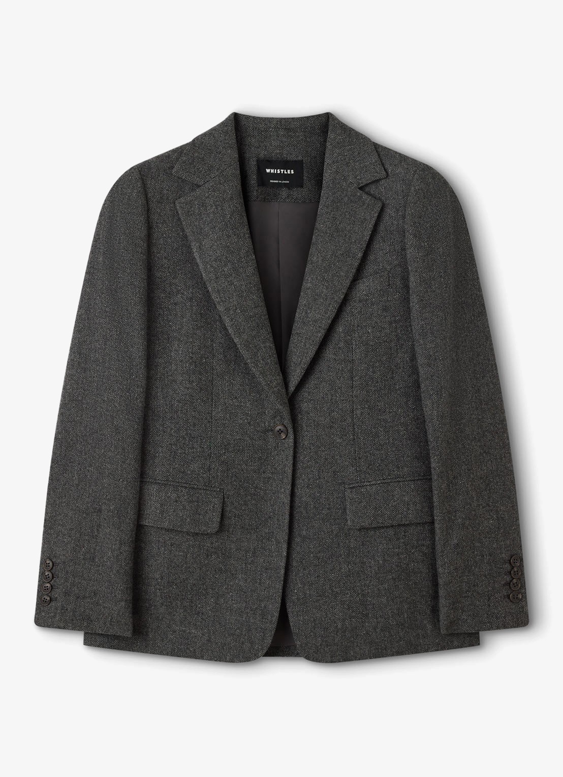 Whistles Herringbone single-breasted blazer met visgraatdessin - voorkant 5 donkergrijs