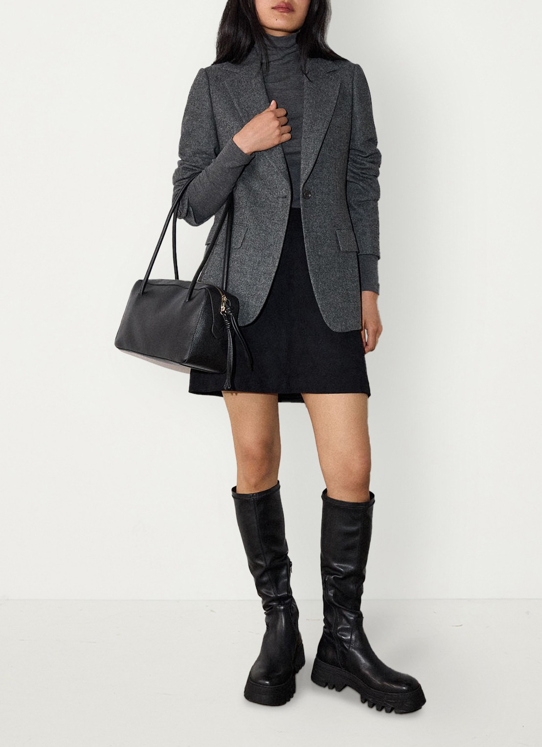 Whistles Herringbone single-breasted blazer met visgraatdessin - voorkant 6 donkergrijs