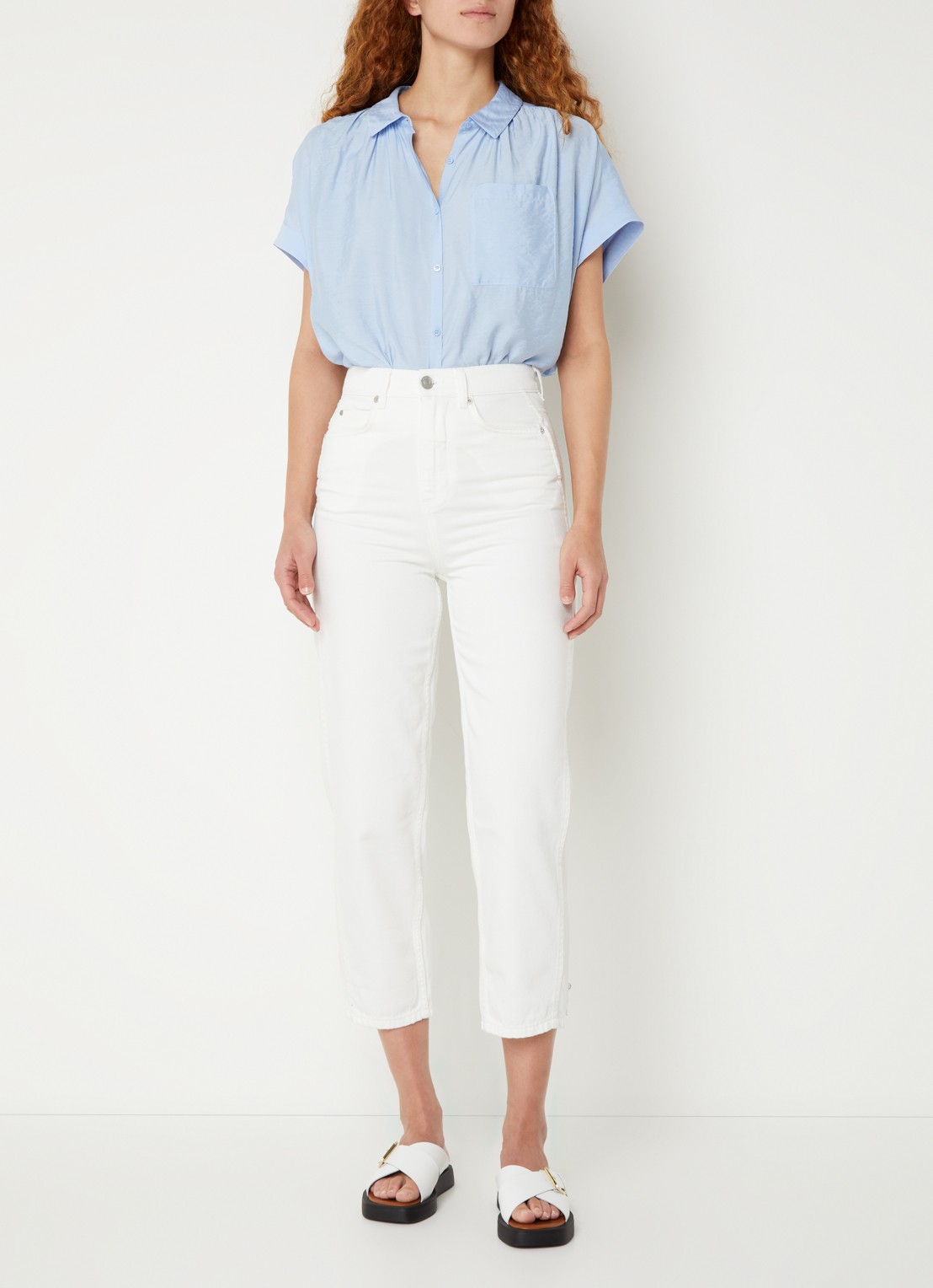 Whistles High waist cropped tapered jeans met gekleurde wassing - voorkant 4 wit