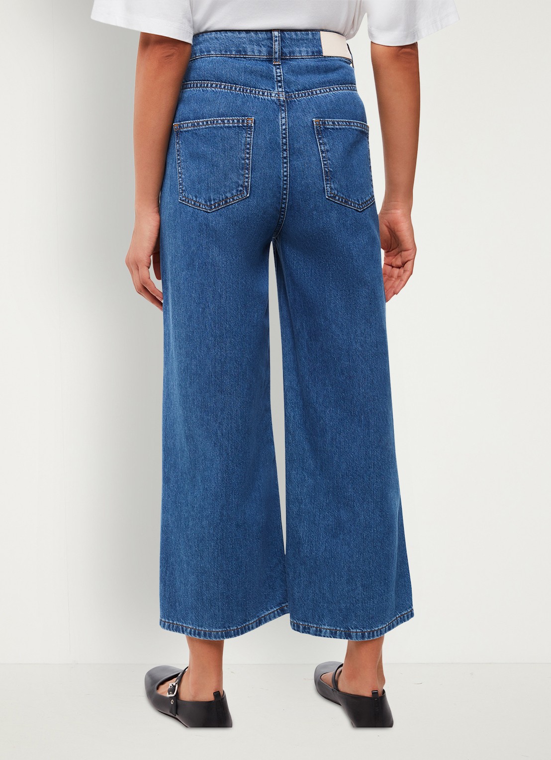 Whistles High waist cropped wide leg jeans met medium wassing - achterkant indigo
