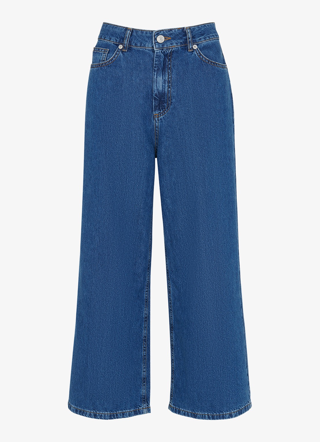 Whistles High waist cropped wide leg jeans met medium wassing - voorkant 4 indigo