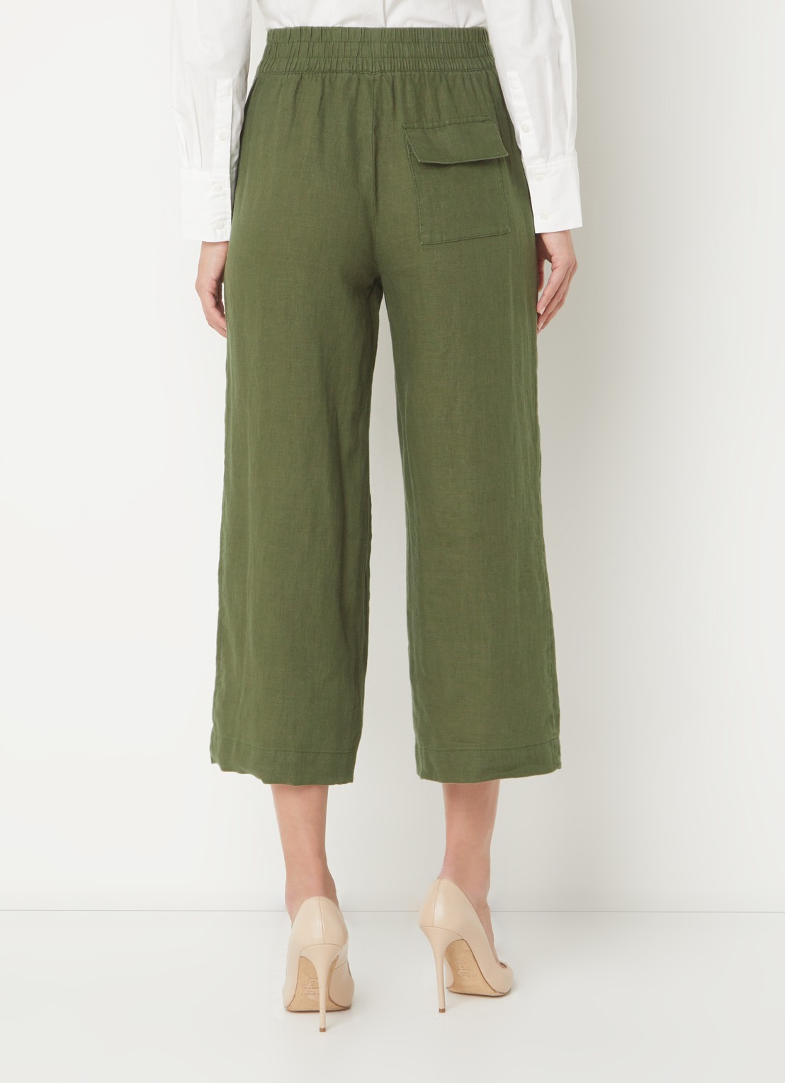 Whistles High waist loose fit culotte van linnen met steekzakken - achterkant 4 legergroen