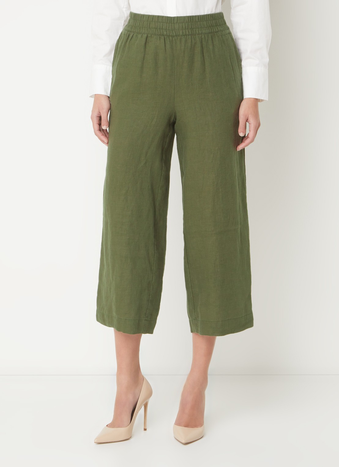 Whistles High waist loose fit culotte van linnen met steekzakken - detail 3 legergroen