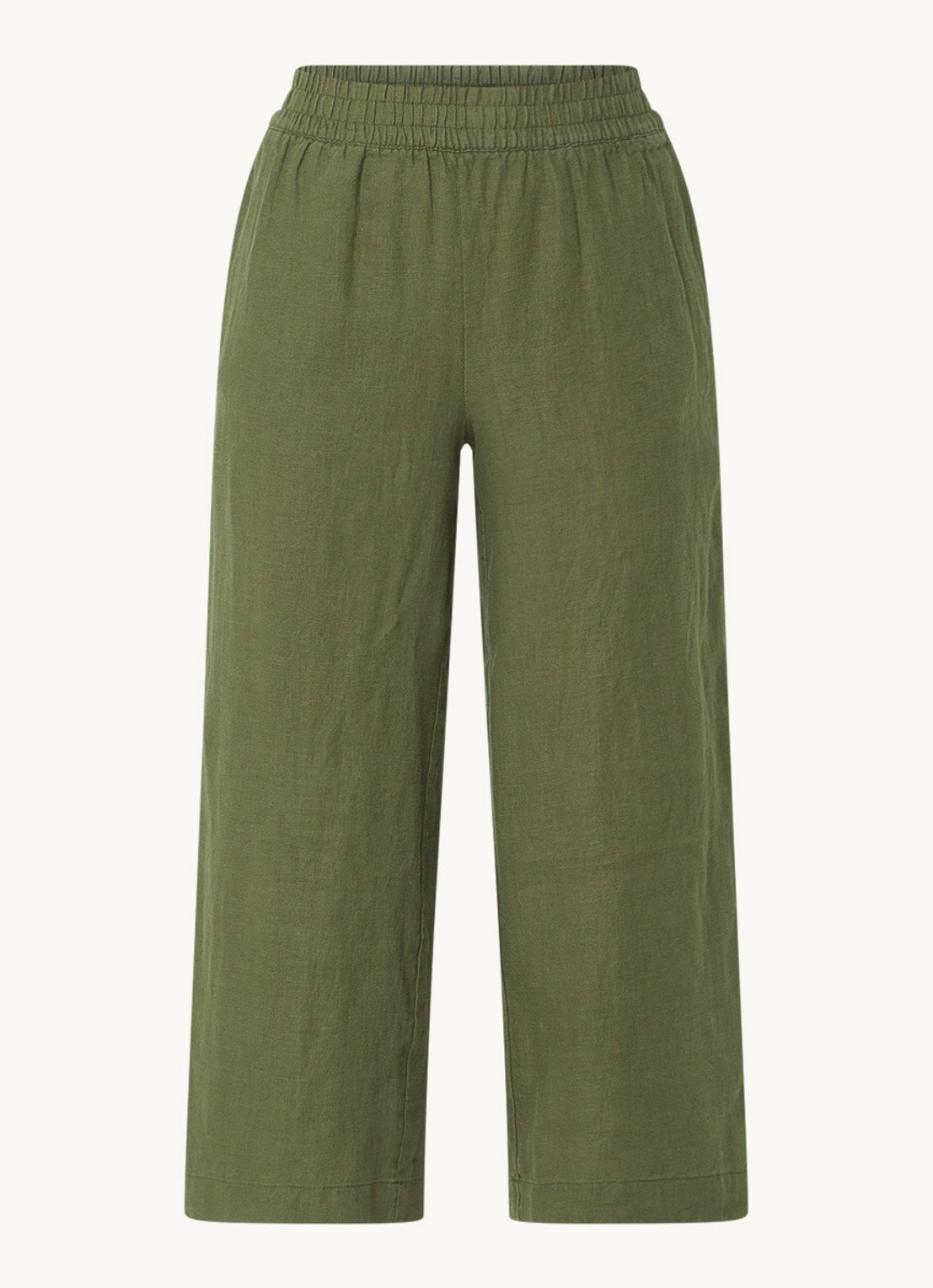 Whistles High waist loose fit culotte van linnen met steekzakken - voorkant legergroen