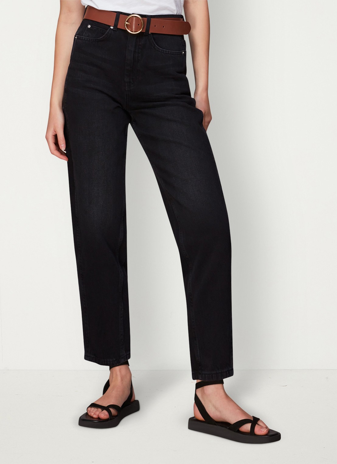 Whistles High waist straight fit cropped jeans met gekleurde wassing - detail 2 zwart