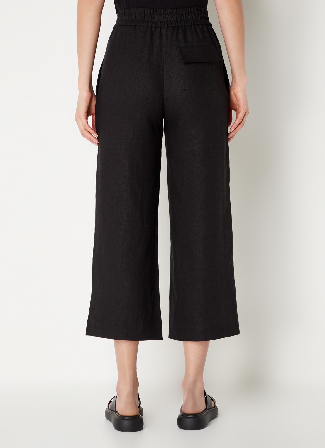 Whistles High waist straight fit cropped pantalon van linnen - achterkant zwart