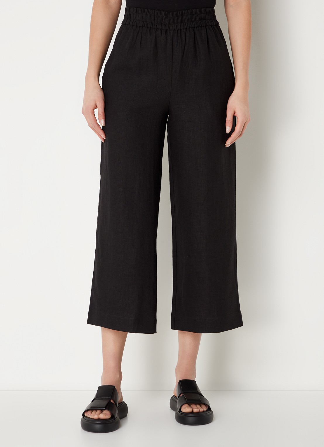 Whistles High waist straight fit cropped pantalon van linnen - detail 2 zwart