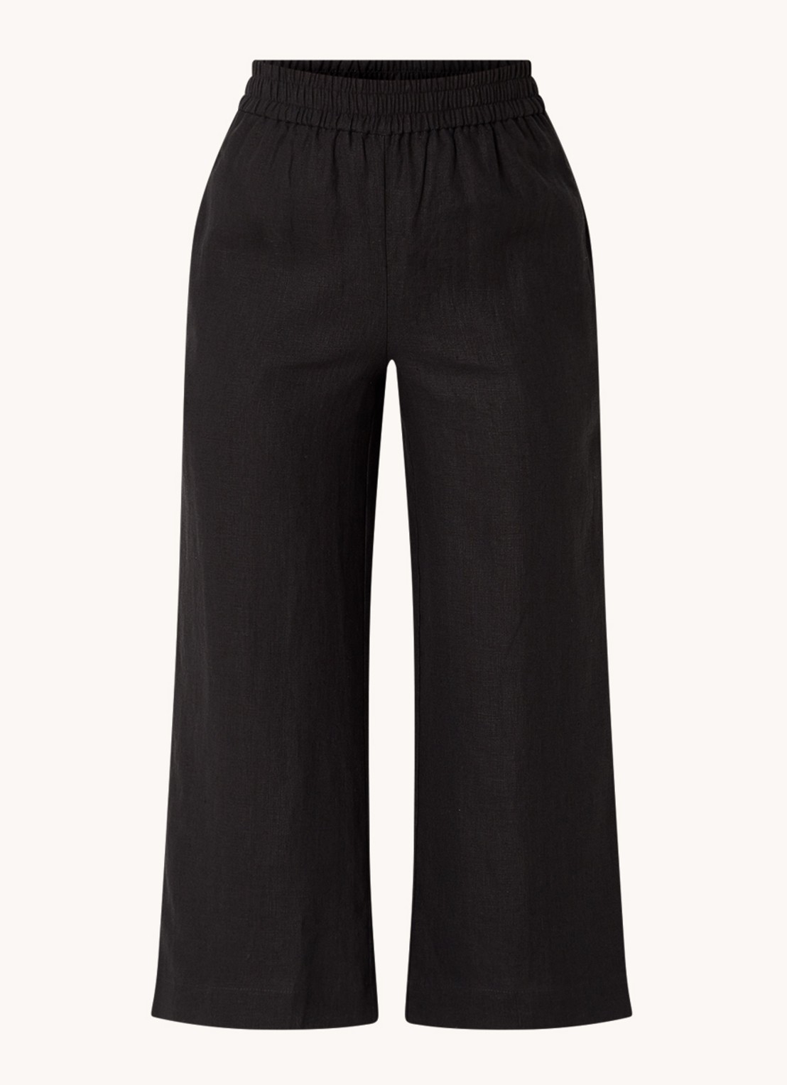 Whistles High waist straight fit cropped pantalon van linnen - voorkant 3 zwart