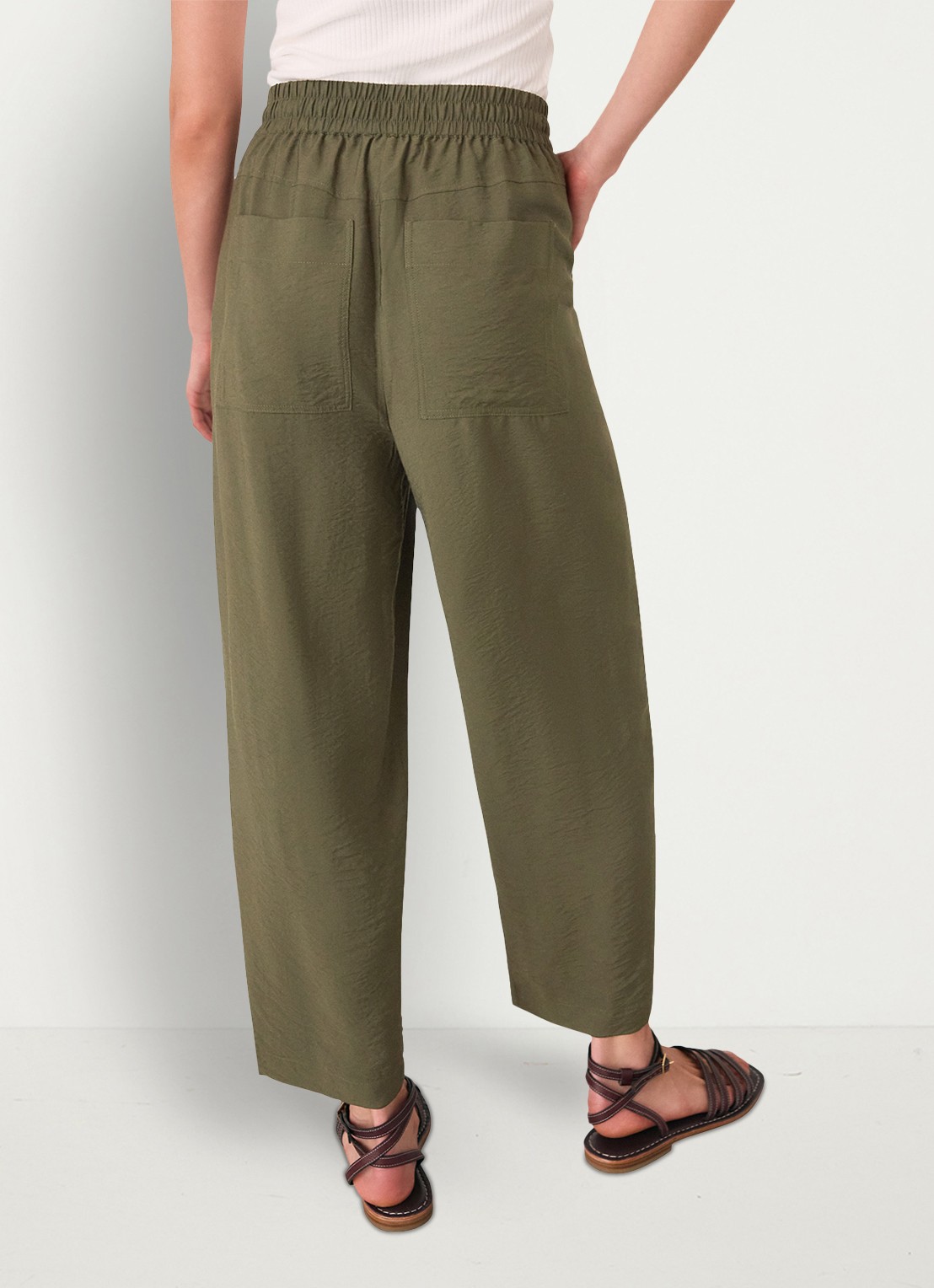 Whistles High waist tapered fit broek met steekzakken - achterkant bronsgroen