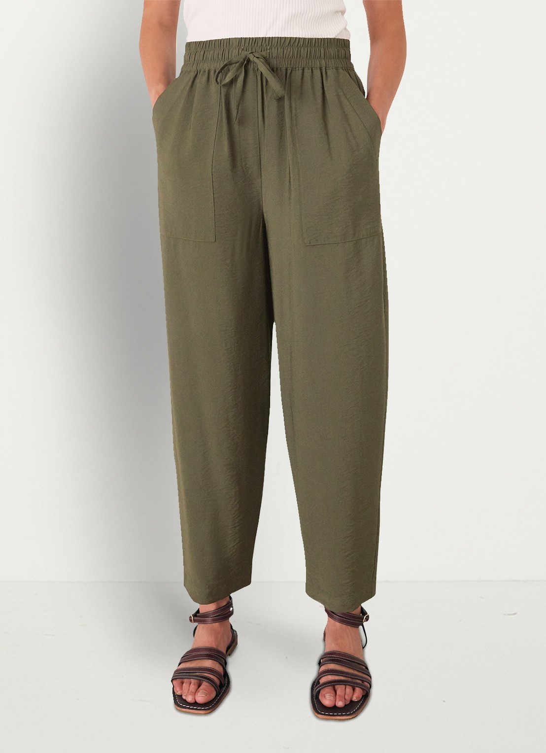 Whistles High waist tapered fit broek met steekzakken - detail 2 bronsgroen