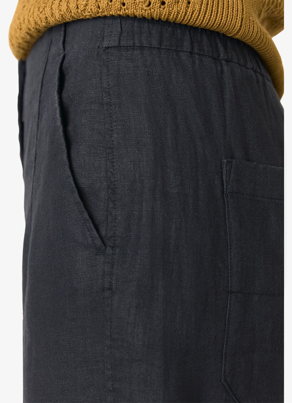 Whistles High waist tapered fit broek van linnen met steekzakken - detail 4 zwart