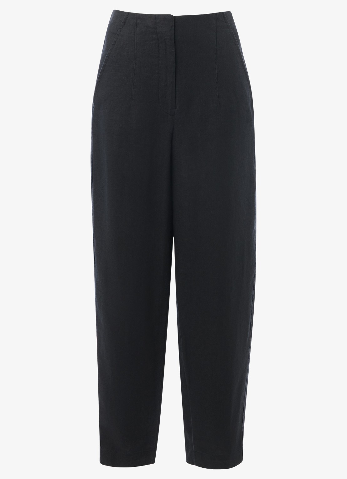 Whistles High waist tapered fit broek van linnen met steekzakken - voorkant 2 zwart