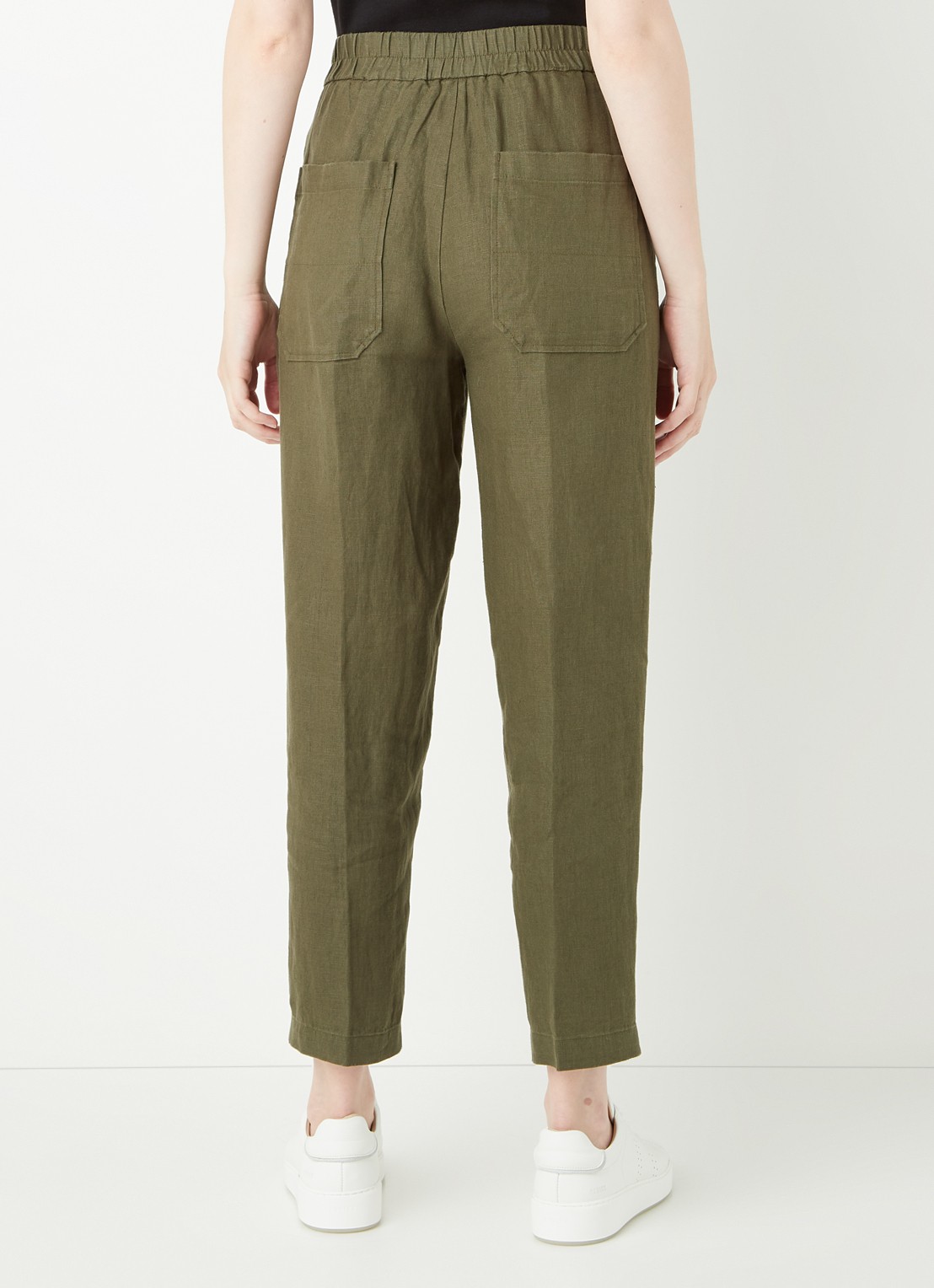 Whistles High waist tapered fit pantalon van linnen  - achterkant 3 legergroen