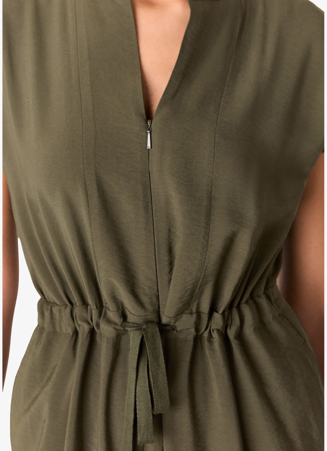 Whistles Hollie loose fit jumpsuit met ceintuur - detail 2 khaki