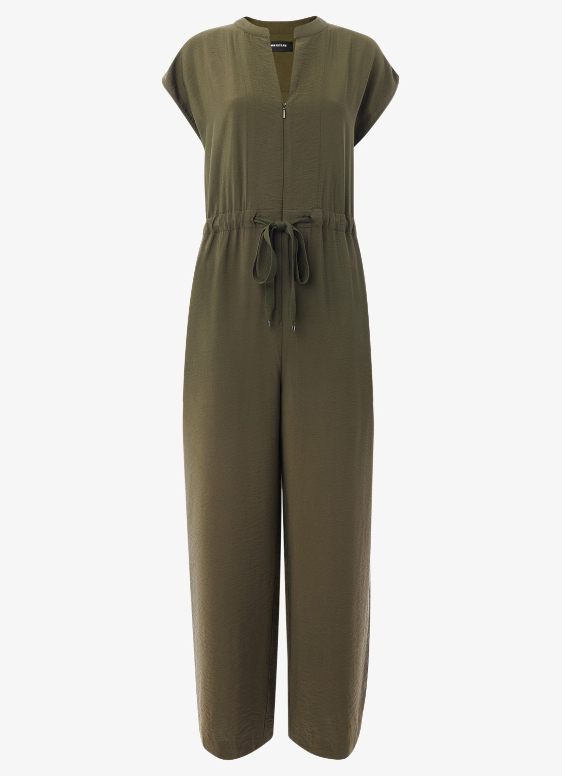 Whistles Hollie loose fit jumpsuit met ceintuur - voorkant 3 khaki