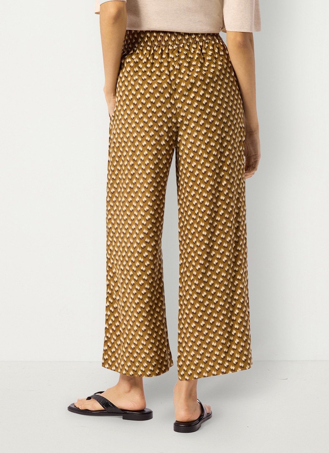 Whistles Ikat high waist wide fit palazzo met steekzakken - achterkant bronsgroen