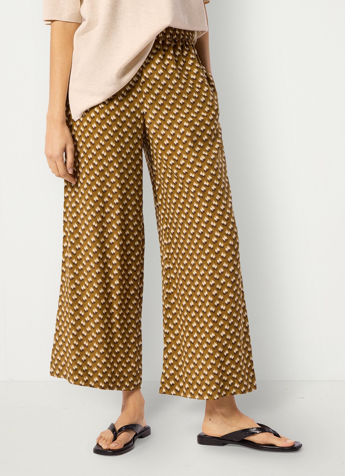Whistles Ikat high waist wide fit palazzo met steekzakken - detail 4 bronsgroen