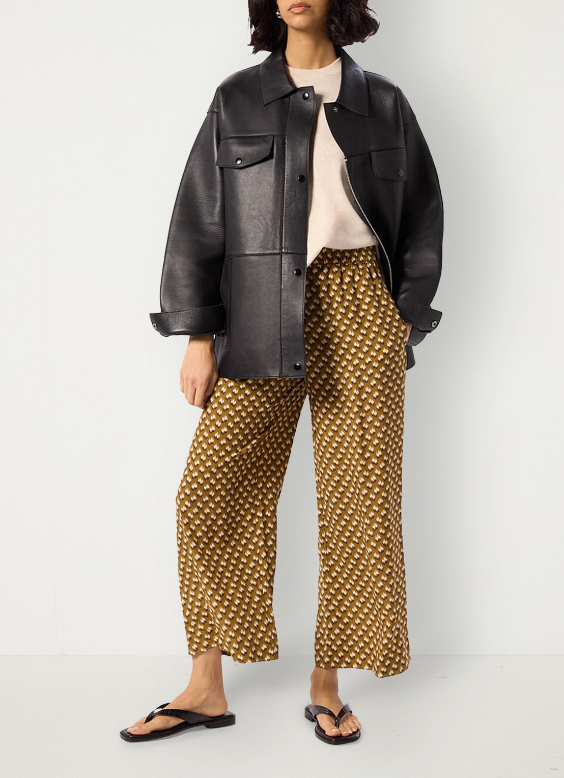 Whistles Ikat high waist wide fit palazzo met steekzakken - detail 6 bronsgroen