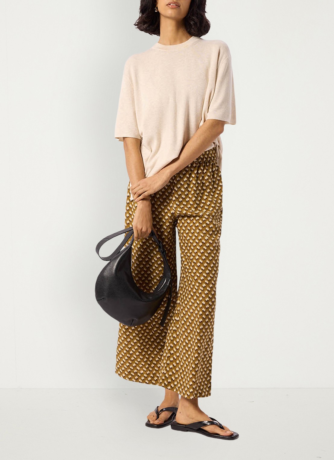 Whistles Ikat high waist wide fit palazzo met steekzakken - voorkant 3 bronsgroen