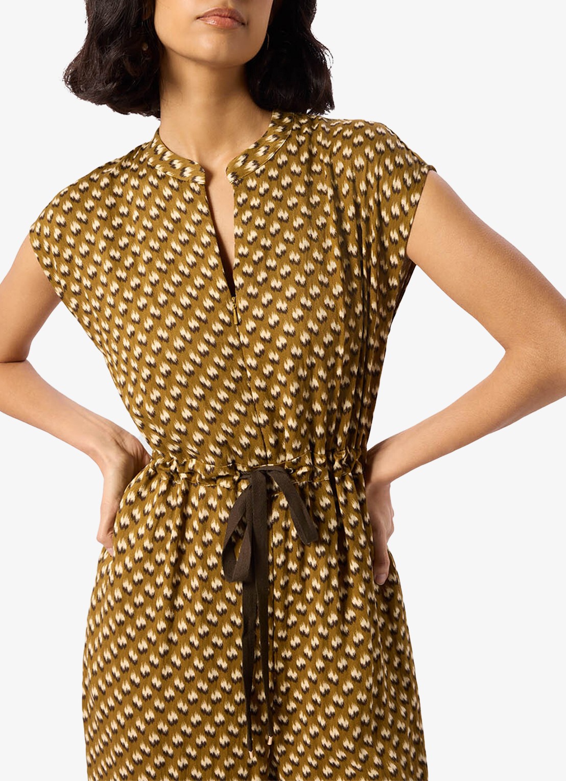 Whistles Ikat straight fit jumpsuit met grafische print - detail 5 bronsgroen