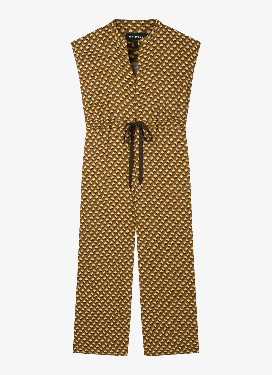 Whistles Ikat straight fit jumpsuit met grafische print - voorkant 2 bronsgroen