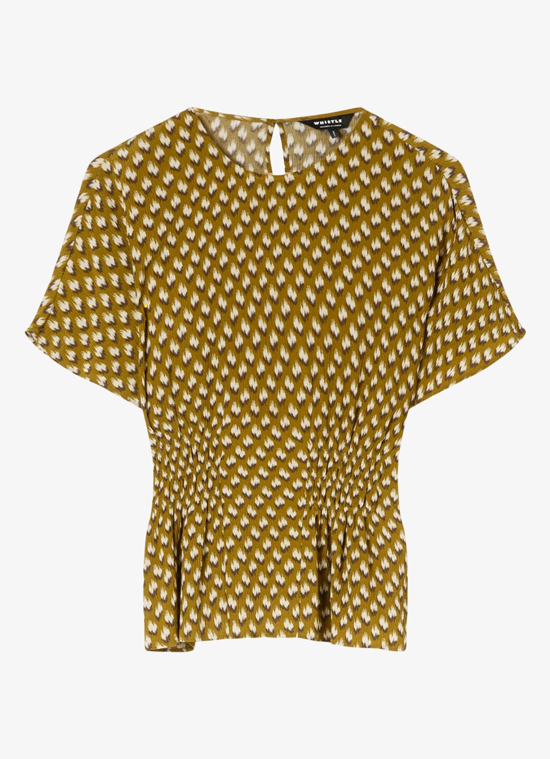 Whistles Ikat top met smockwerk en print - voorkant 5 bronsgroen