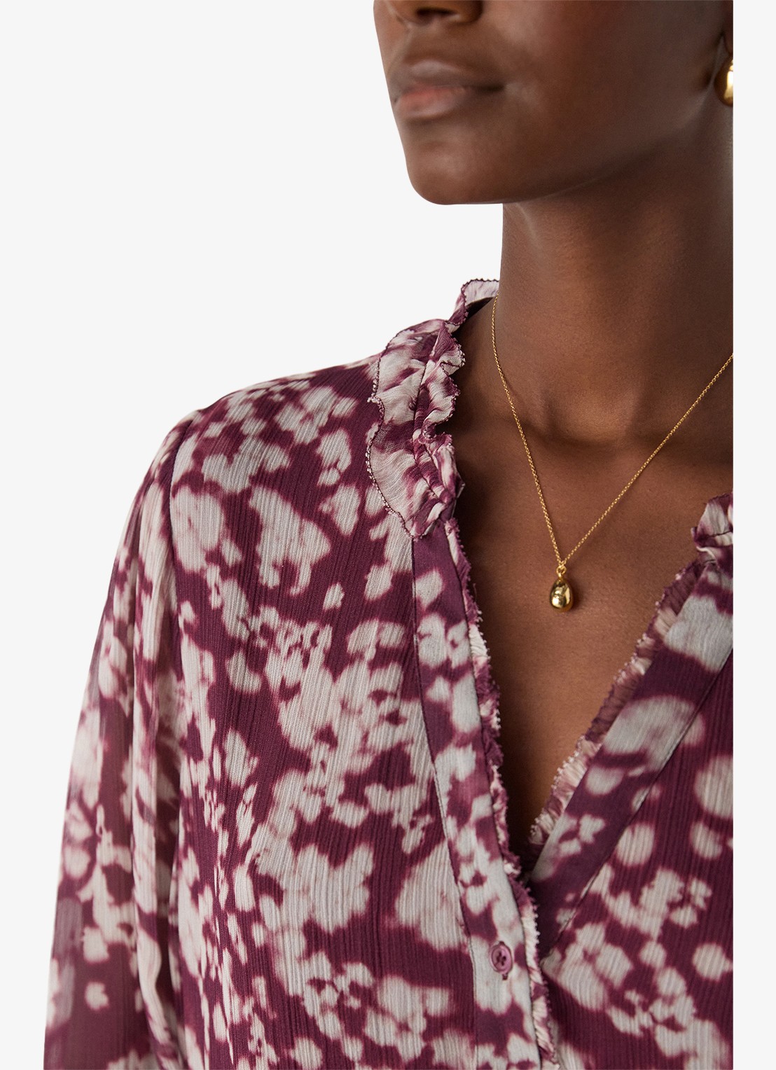 Whistles Inky blouse met V-hals - detail 4 bordeauxrood