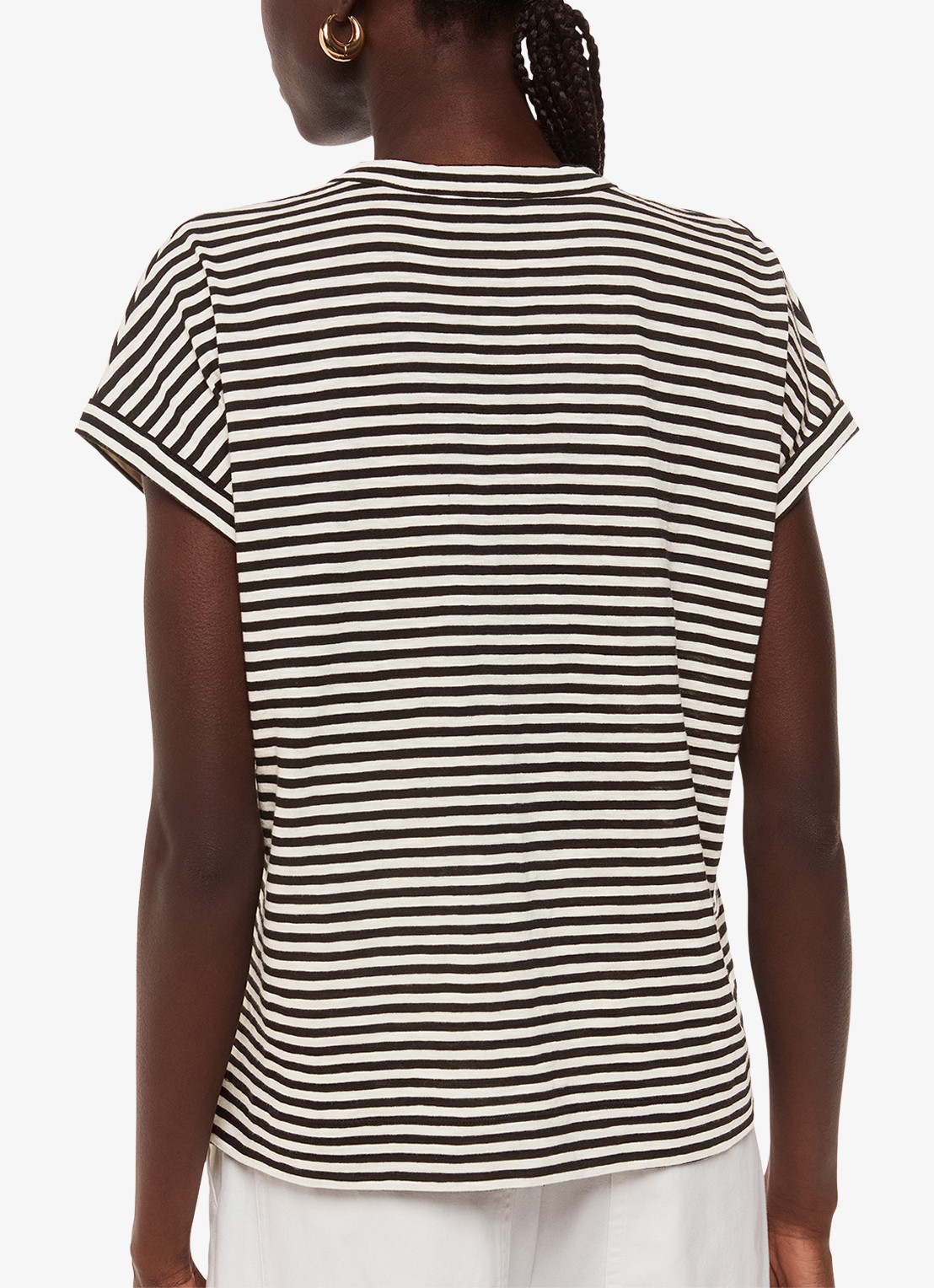 Whistles Jilly top met streepprint en V-hals - achterkant 4 zwart