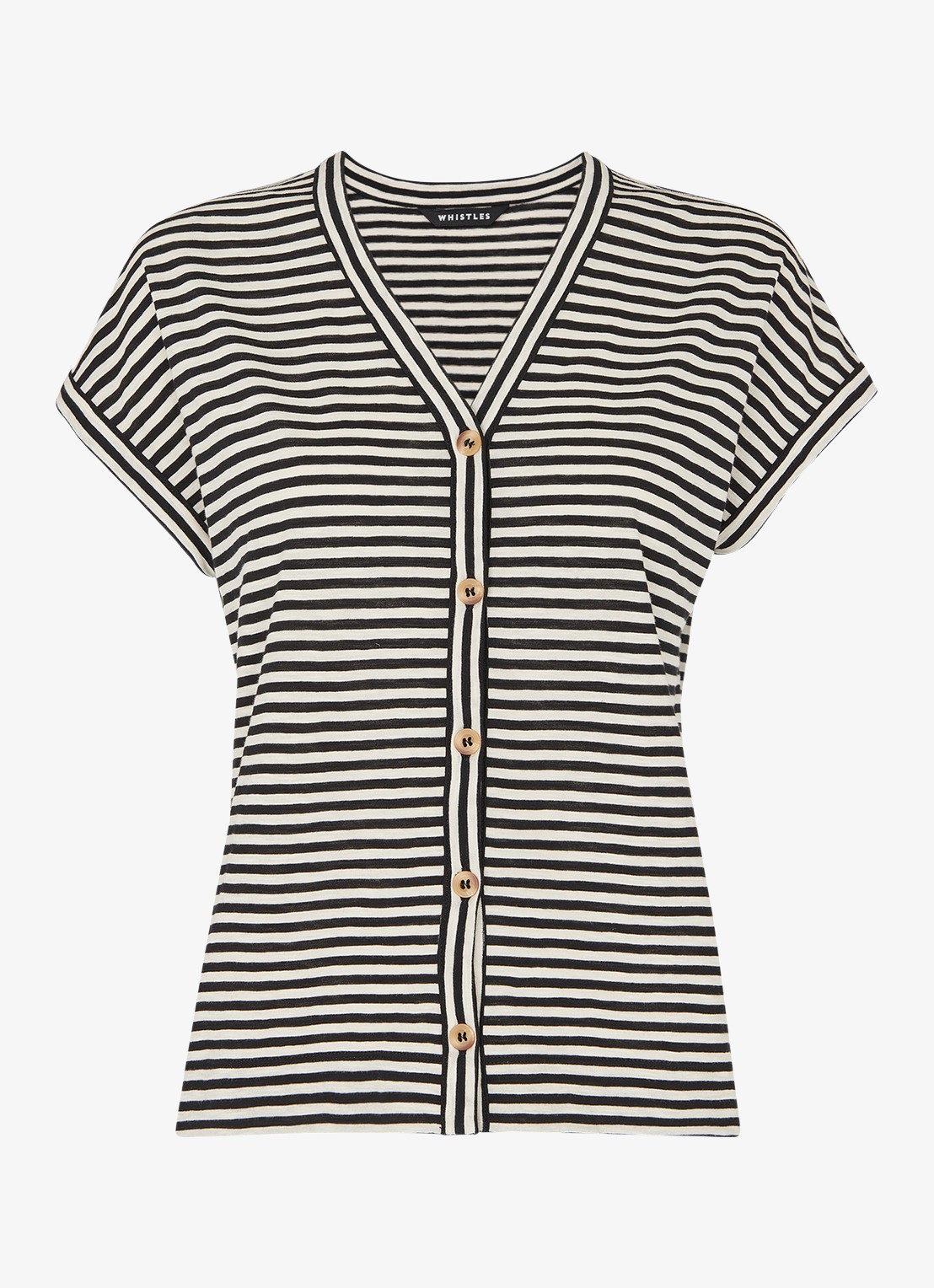 Whistles Jilly top met streepprint en V-hals - voorkant zwart