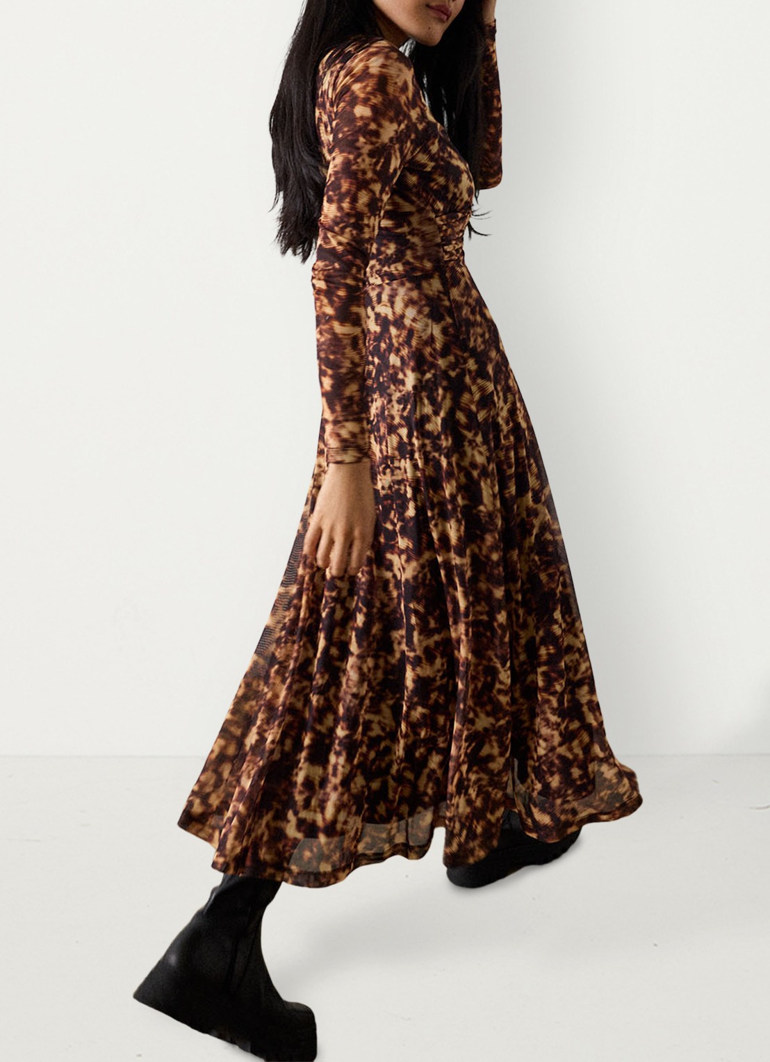 Whistles Jurk van mesh met plooien en dierenprint - detail 2 bruin