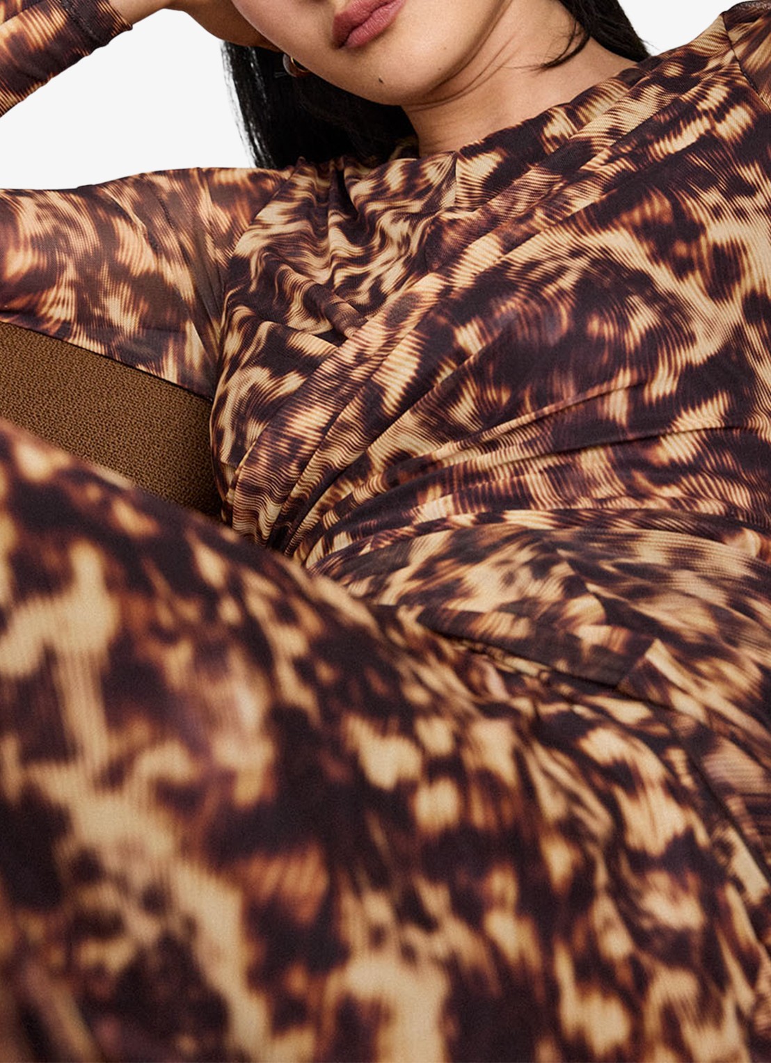 Whistles Jurk van mesh met plooien en dierenprint - detail 3 bruin