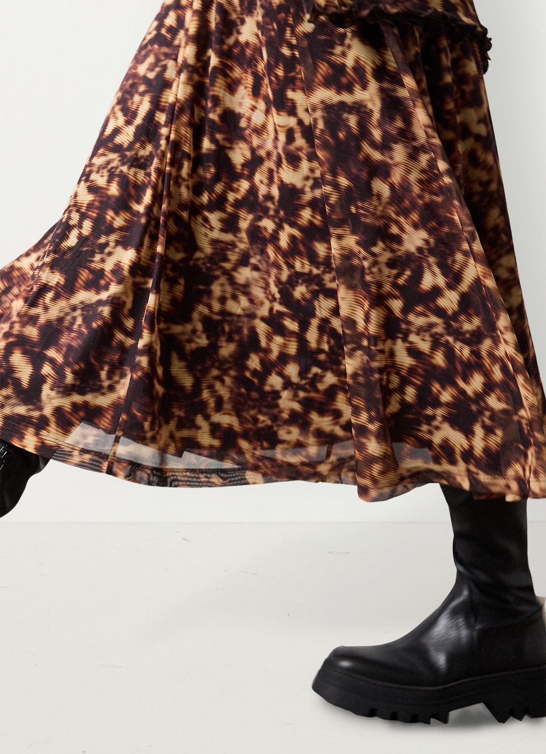 Whistles Jurk van mesh met plooien en dierenprint - detail 4 bruin