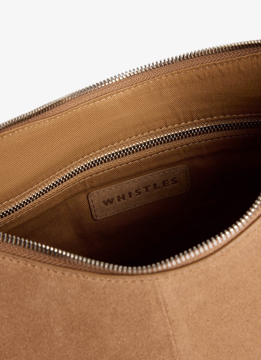 Whistles Large Sia crossbodytas van suède - detail 2 lichtbruin