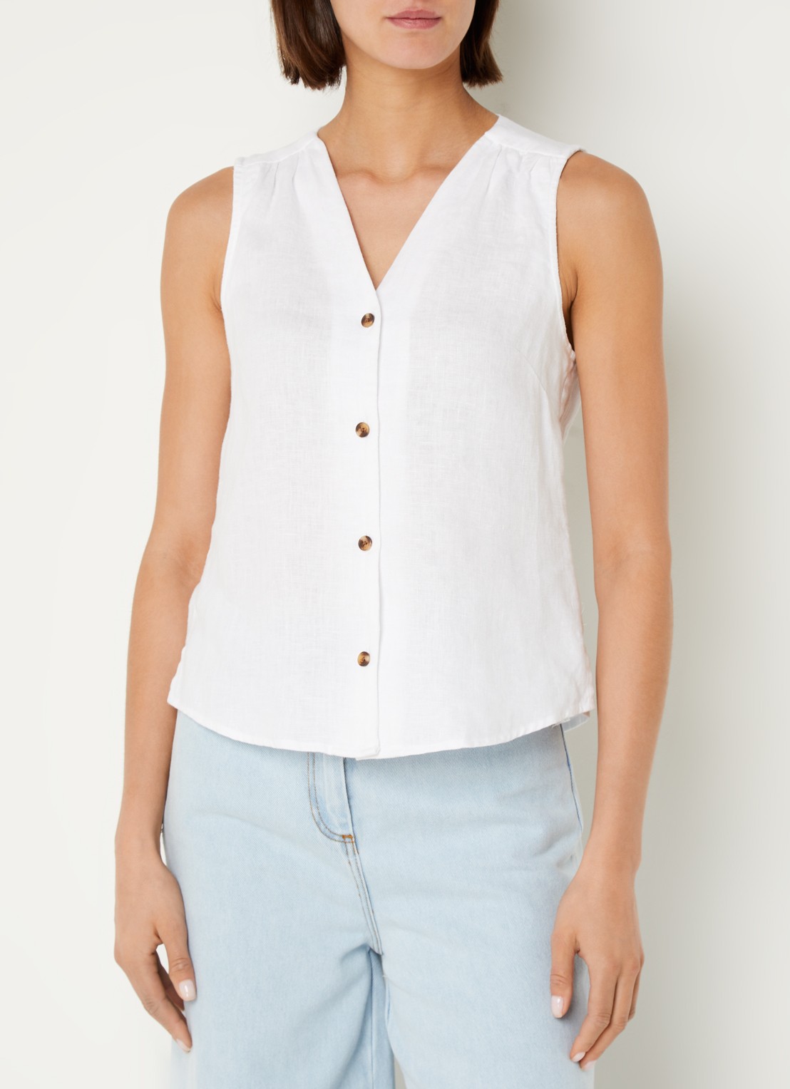 Whistles Laura mouwloze blouse van linnen - detail wit