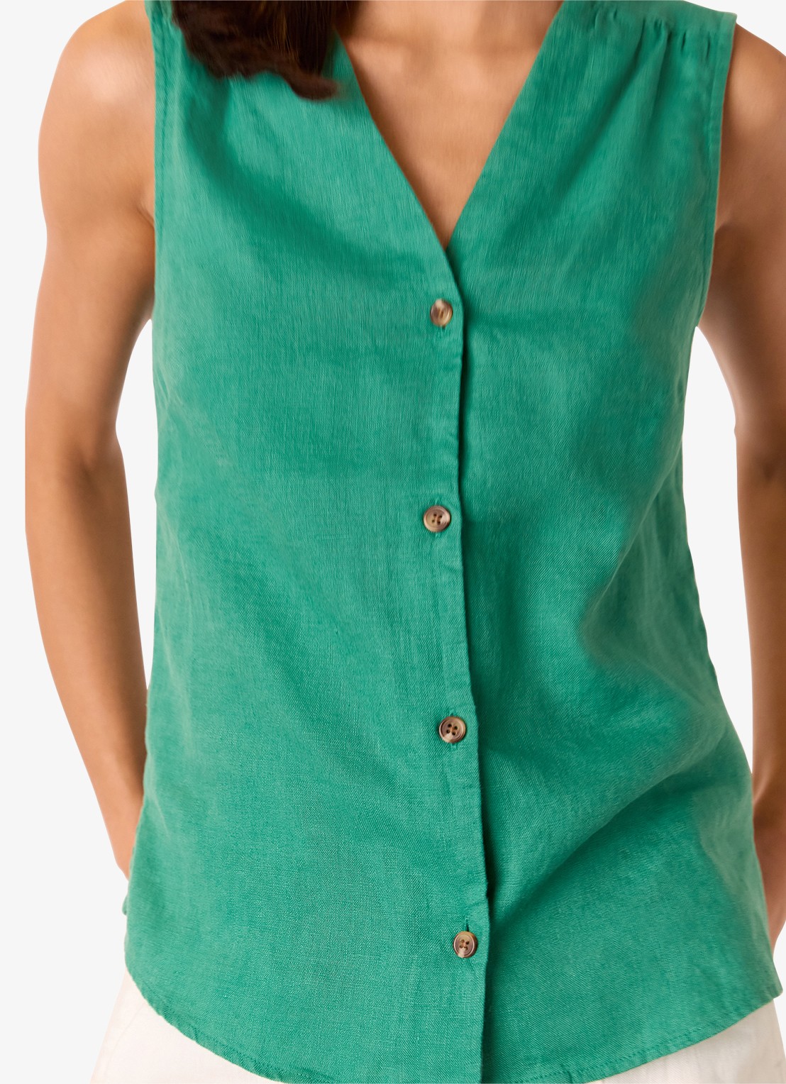 Whistles Laura tanktop van linnen - detail 4 groen