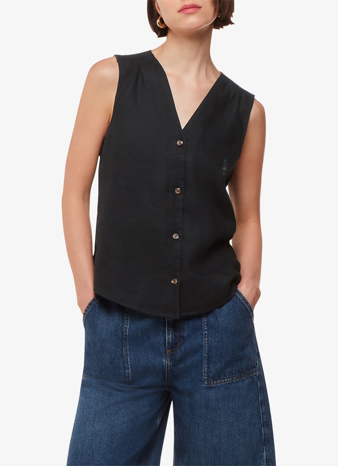 Whistles Laura top van linnen - detail 3 zwart